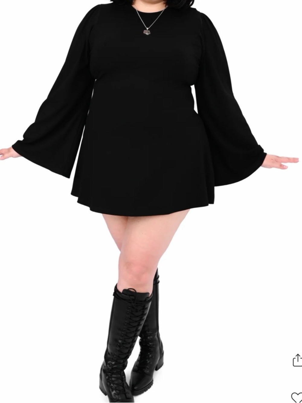 Foxblood Plus Size Black Swing Dress with Flared Balloon Sleeves 2xl